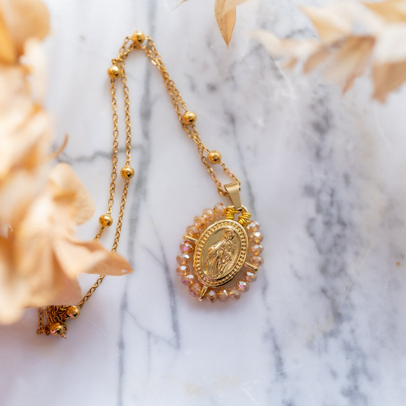 COLLIER CHAINE BOULE OUR LADY DORÉ