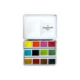 AQUARELLE BOX NOIR METAL DE 12 DEMIS GODETS SÉRIE DIAMOND - CHARVIN PARIS