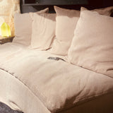 CANAPE BOHO CURVE 200 AVEC 4 COUSSINS 65 x 65 cm CHENILLE VINTAGE NUDE - MAISON DE VACANCES