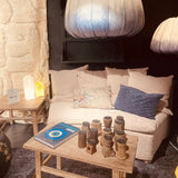 CANAPE BOHO CURVE 200 AVEC 4 COUSSINS 65 x 65 cm CHENILLE VINTAGE NUDE - MAISON DE VACANCES