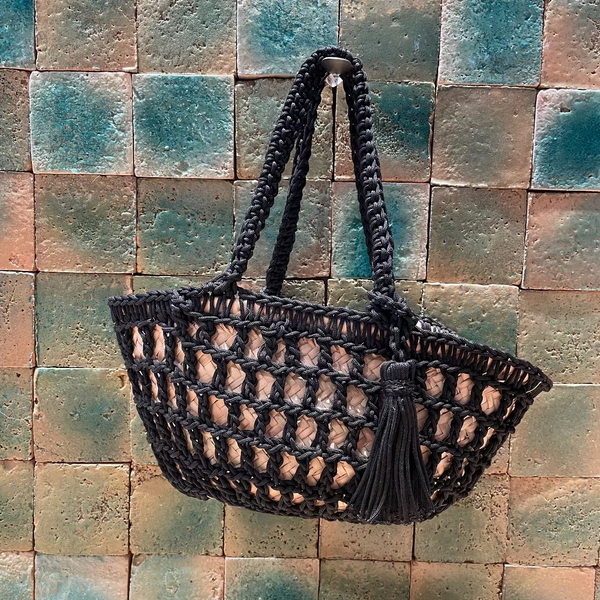 SAC RAFIA & CROCHET NOIR