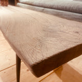 TABLE BASSE ANCIENNE EN ORME SUR PIEDS METAL - 185x50CM