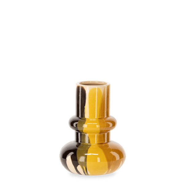 VASE CERAMIQUE JAUNE BEIGE MARRON PETIT MODÈLE