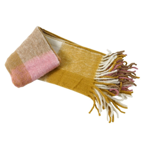 PLAID EN MOHAIR ECOSSAIS BEIGE CREME ROSE 130x170 cm