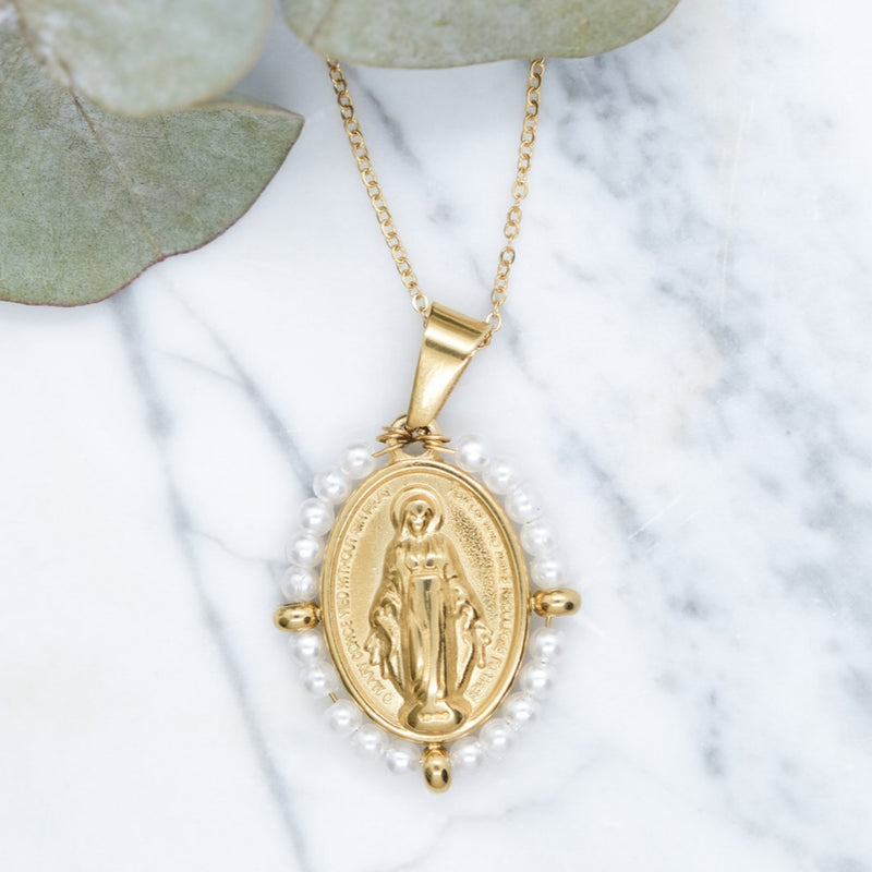 COLLIER CHAINE BOULE OUR LADY BLANC