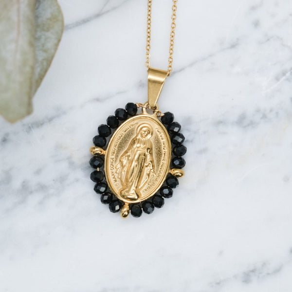 COLLIER CHAINE BOULE OUR LADY NOIR