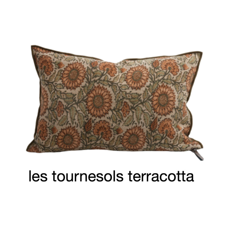 COUSSIN LIN WABI SABI LES TOURNESOLS TERRACOTTA 30x50 CM - MAISON DE VACANCES