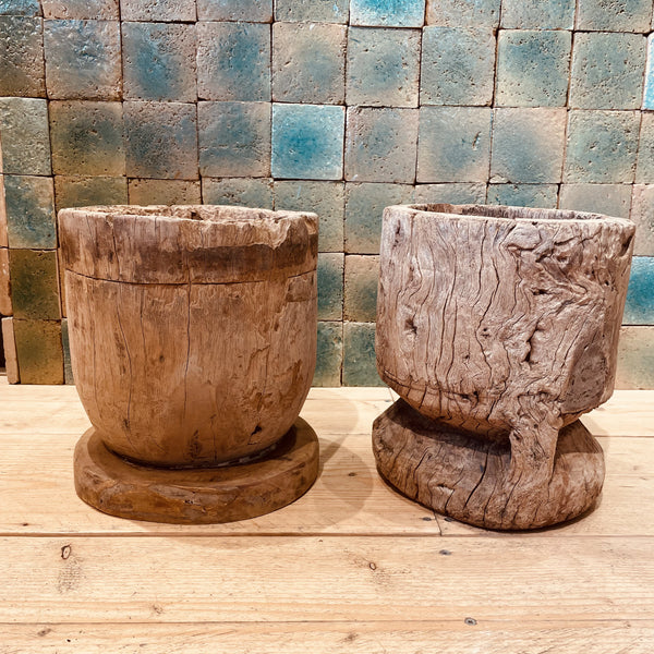 POT/MORTIER EN BOIS ANCIEN ANTIQUE UKHALI