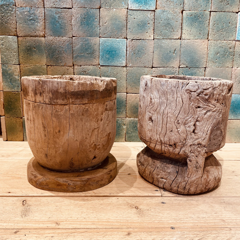 POT/MORTIER EN BOIS ANCIEN ANTIQUE UKHALI