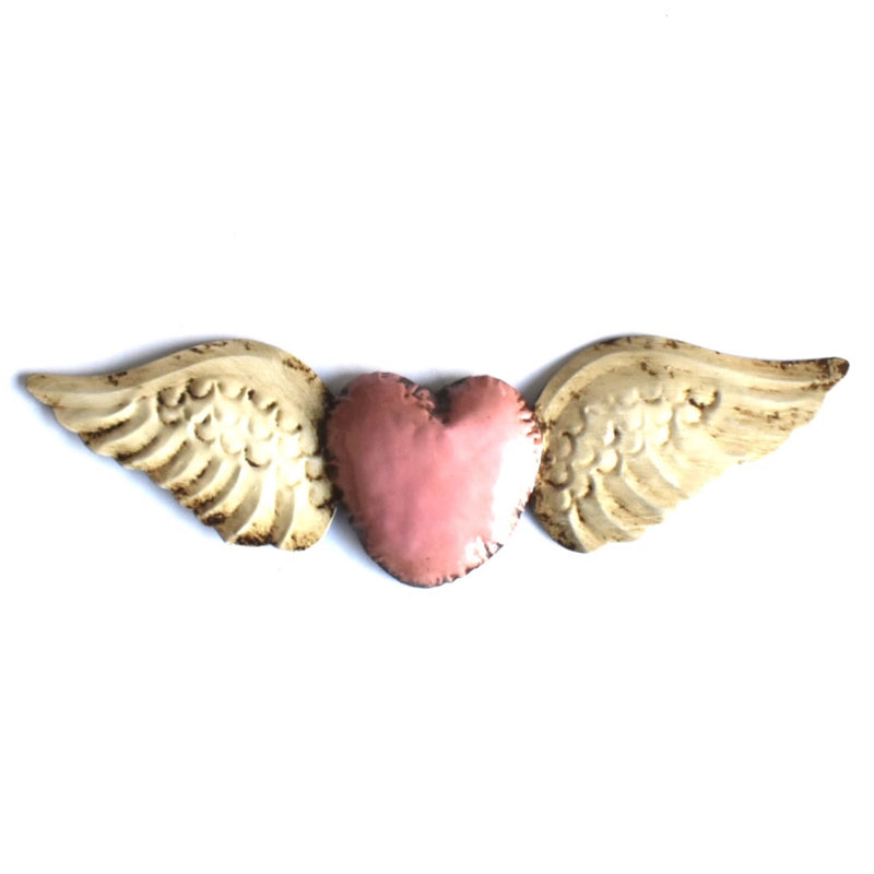 EX VOTO COEUR AVEC DES AILES ROSES